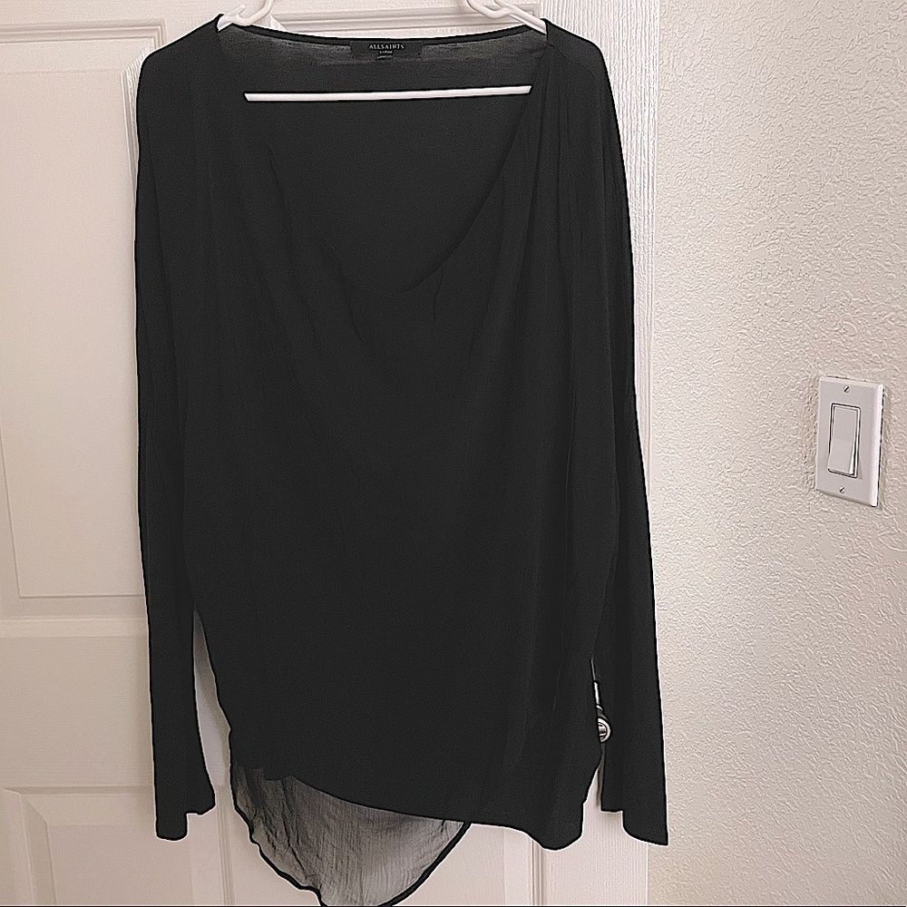 All Saints slouchy long sleeve top with front chiffon